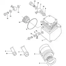 воздушный компрессор водяного охлаждения - Блок «Одноцилиндровый воздушный компрессор»  (номер на схеме: 1)