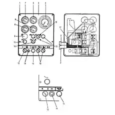 Индикатор температуры масла в системе гидравлики - Блок «406885 левый пульт управления»  (номер на схеме: 6)