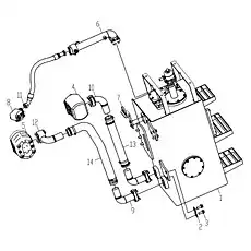 Блок всасывающей резиновой трубы рабочего насоса - Блок «Рабочая гидравлическая система 251808596 2»  (номер на схеме: 14)