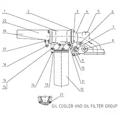 OUTLET PIPE, WATER PUMP - Блок «OIL COOLER AND OIL FILTER GROUP C18AZ-M18AZ009»  (номер на схеме: 20)