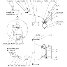 Air boosting pump - Блок «REAR AXLE BRAKE PIPING»  (номер на схеме: (4))