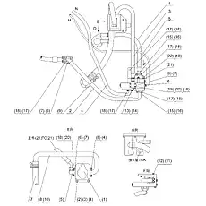 Gear pump P - Блок «STEERING PUMP/UNLOADING VALVE PIPING SL50W»  (номер на схеме: (1))
