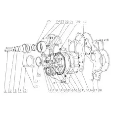 Timing gear housing cover - Блок «D30-1002030A/08 Запчасти корпуса механизма»  (номер на схеме: 16)