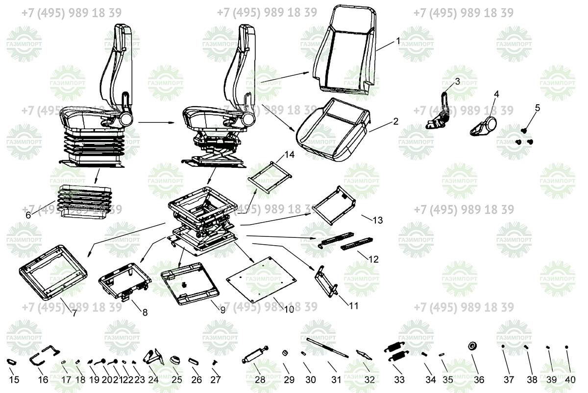 Сиденье в сборе (801968890) (China Motors LW300KN) на Фронтальный погрузчик  China Motors LW300KN в Москве, Казани, Краснодаре, Севастополе и Ростове