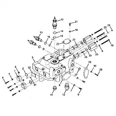 Lift arm valve stem - Блок «Инструмент клапанов»  (номер на схеме: 22)