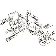 •Cover - Блок «Main control valve, relief valve and dipper arm holding»  (номер на схеме: 37)