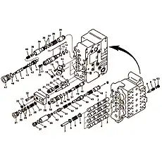 •Spool - Блок «Main control valve, swing and option and dipper arm and travel Lh»  (номер на схеме: 21)