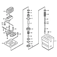 •Washer - Блок «Remote control valve pedal, travel motor»  (номер на схеме: 10)