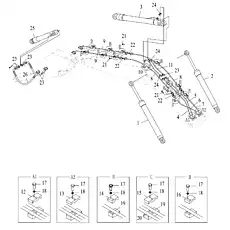 BIG CHAMBER PIPE, BUCKET CYLINDER (LEFT & FRONT) - Блок «WORK EQUIPMENT LINES»  (номер на схеме: 9)