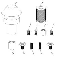 Фильтровальная сетка водяного фильтра (D24A-005-30 Замена через каждые 250 часов или 1 месяц, первым считается один из двух показателей) - Блок «Перечень деталей периодического техобслуживания (SHANGCHAI)»  (номер на схеме: 6)