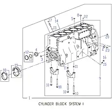 THRUST BEARING (LOWER), CRANKSHAFT - Блок «CYLINDER BLOCK SYSTEM 1»  (номер на схеме: 19)