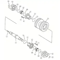 TRACK ROLLERSHAFT - Блок «DOUBLE FLANGES TRACK ROLLER ASSEMBLY»  (номер на схеме: 2)