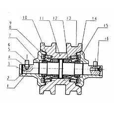 Вал опорного катка - Блок «1Т16302 Двухфланцевый опорный каток»  (номер на схеме: 3)