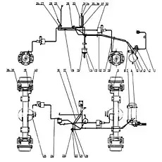 hose, front air boosting pump to air brake valve - Блок «Тормозная система для всей машины»  (номер на схеме: 24)