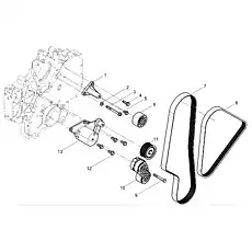 Belt idle wheel (10 trough) - Блок «Tensioner and Belt Assembly»  (номер на схеме: 11)