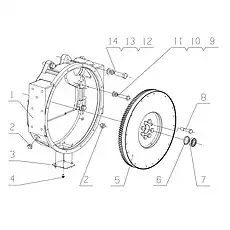 Flywheel and geared ring assembly - Блок «G65AB-1600000 Вывод мощности в сборе»  (номер на схеме: 5)