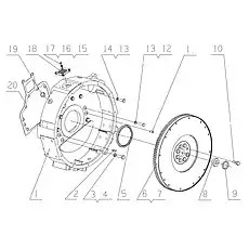 Flywheel and geared ring (Включает номера 6, 7) - Блок «J5600-1600000 Механизм отбора мощности в сборе»  (номер на схеме: 5)